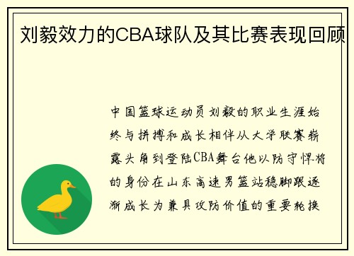 刘毅效力的CBA球队及其比赛表现回顾